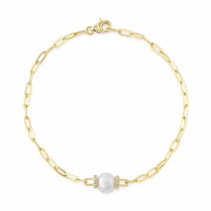 0.07CT DIAMOND & CULTURED PEARL PAPER CLIP LINK BRACELET SC55022626