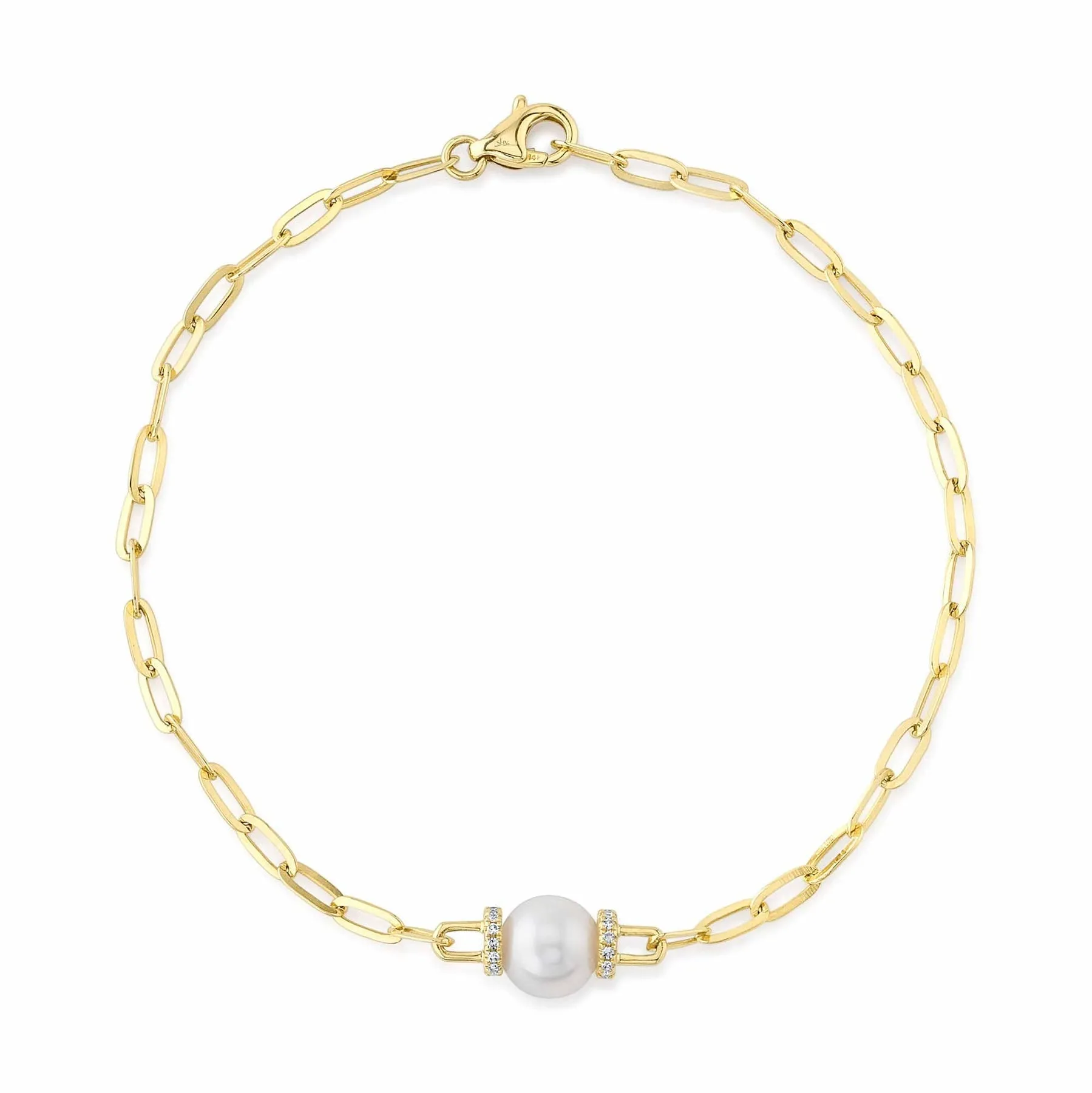 0.07CT DIAMOND & CULTURED PEARL PAPER CLIP LINK BRACELET SC55022626