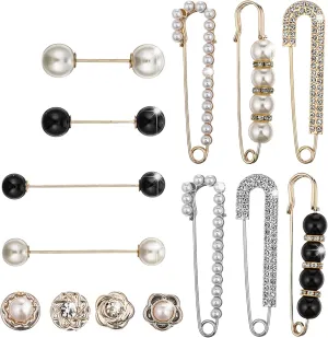 14 Pcs Pearl Brooch Pins, Sweater Shawl Hat Safety Pins for Clothes Decorative Safety Clips for Women Fashion Dress Pants Scarves Jackets Tops Jeans and Dresses(Black White)