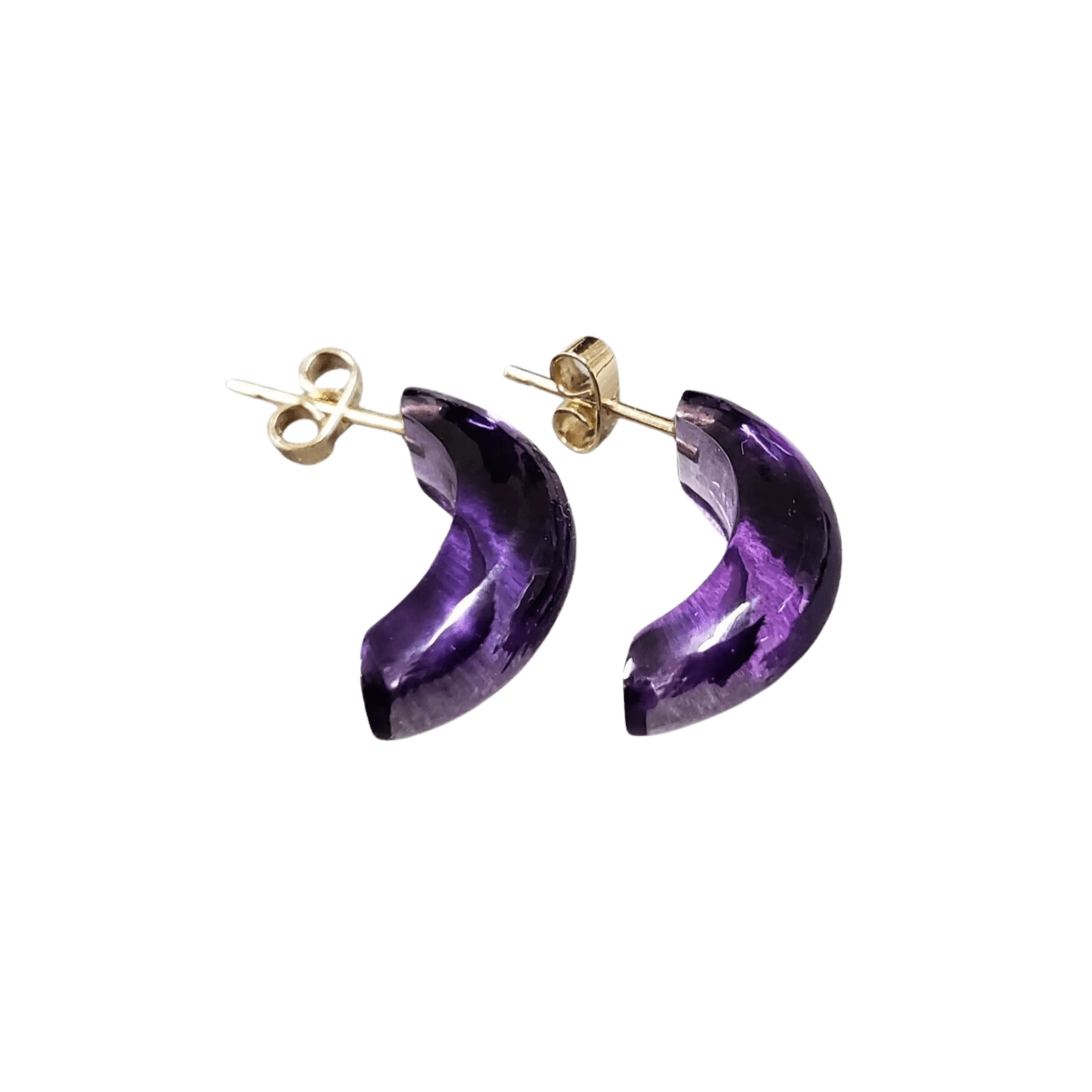 14k Gold Natural Amethyst Stud Gold Earrings