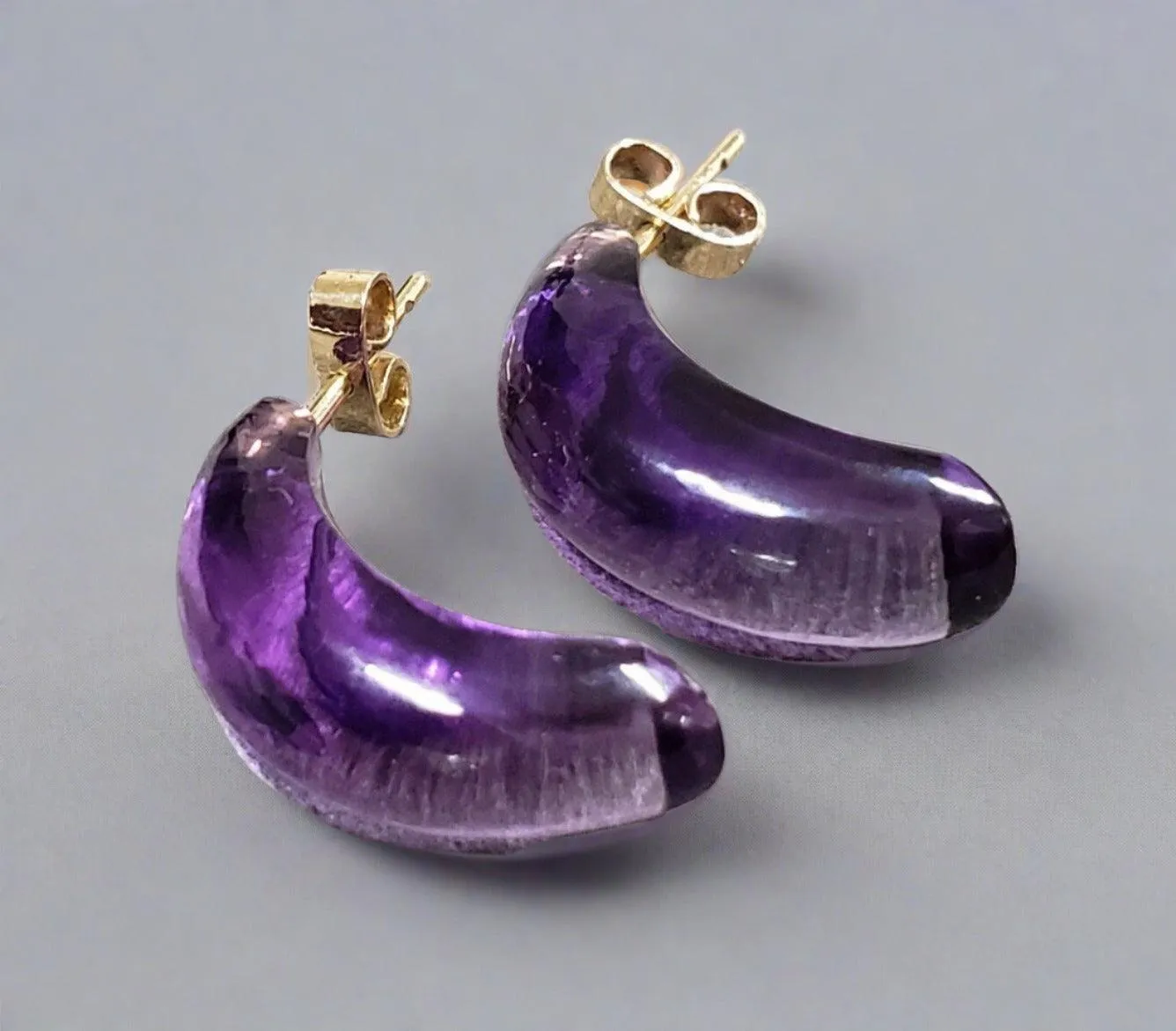 14k Gold Natural Amethyst Stud Gold Earrings