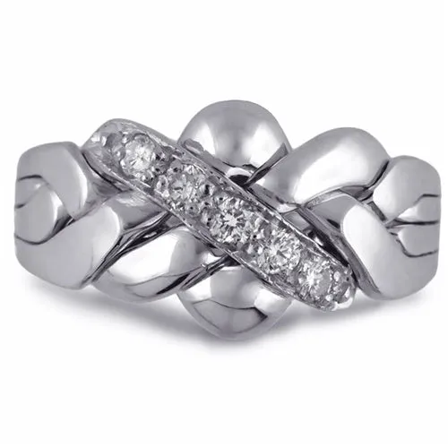 14K White Gold 4 Band DIAMOND Puzzle Ring 4B141DW