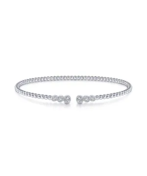 14K White Gold Bujukan Bead Split Cuff Bracelet with Bezel Set Diamonds