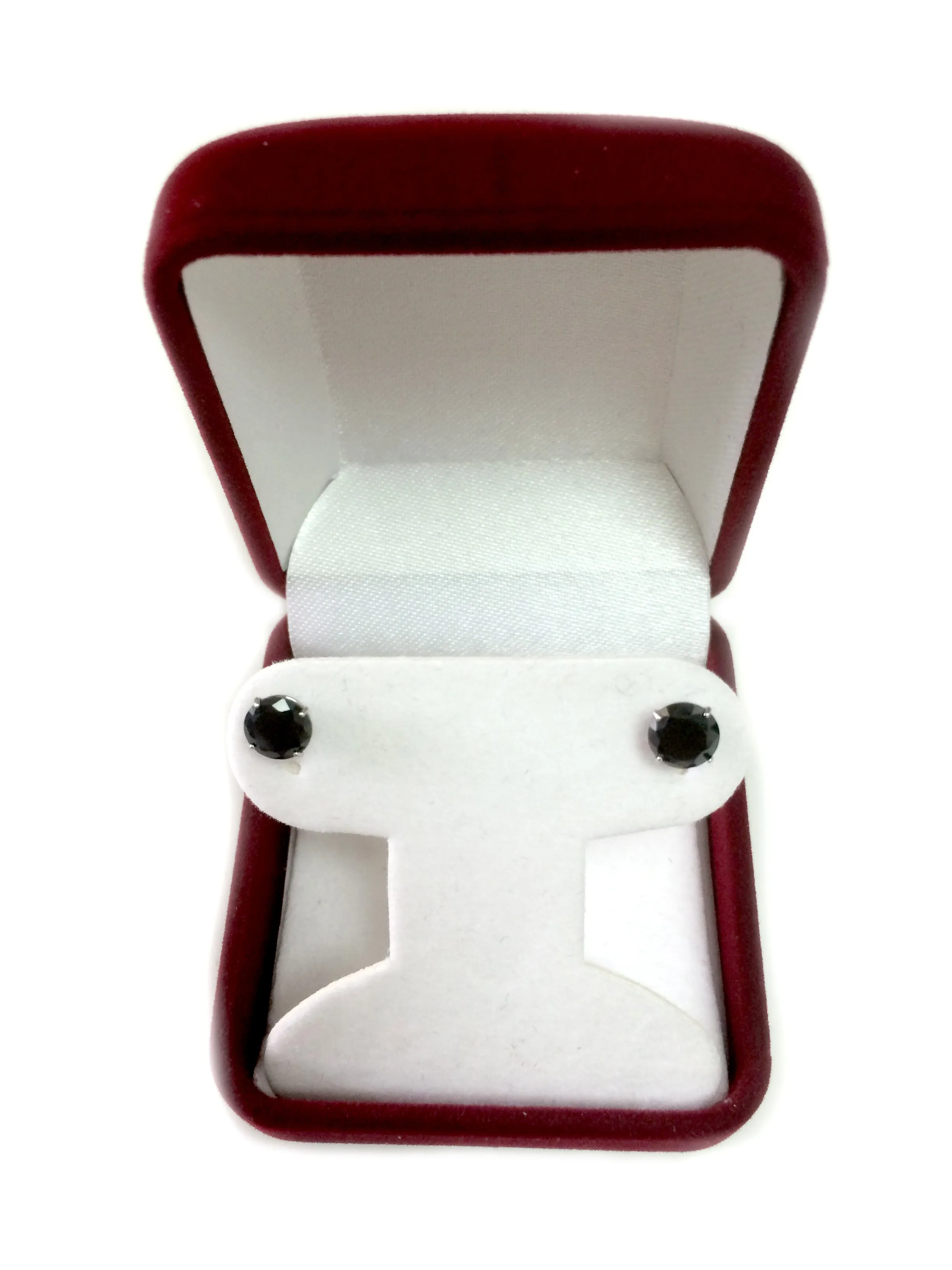 14k White Gold Round Black Cubic Zirconia Stud Earrings