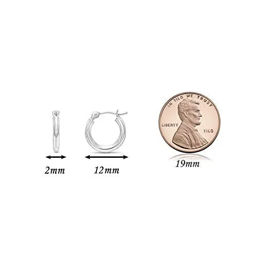 14k White Gold Small Round Hoop Earrings, 12mm (0.48 inch Diameter)