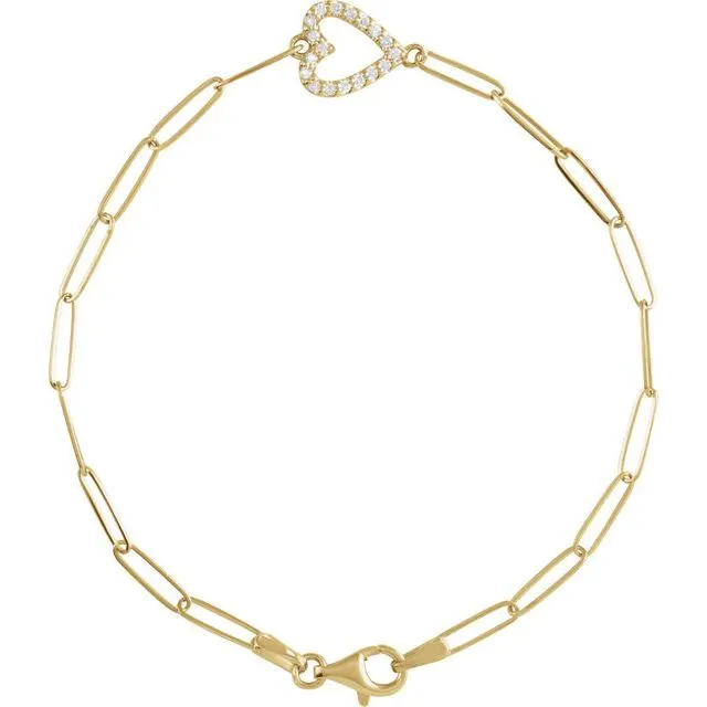 14K Yellow 1/8 CTW Natural Diamond Heart 7" Bracelet