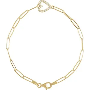 14K Yellow 1/8 CTW Natural Diamond Heart 7" Bracelet