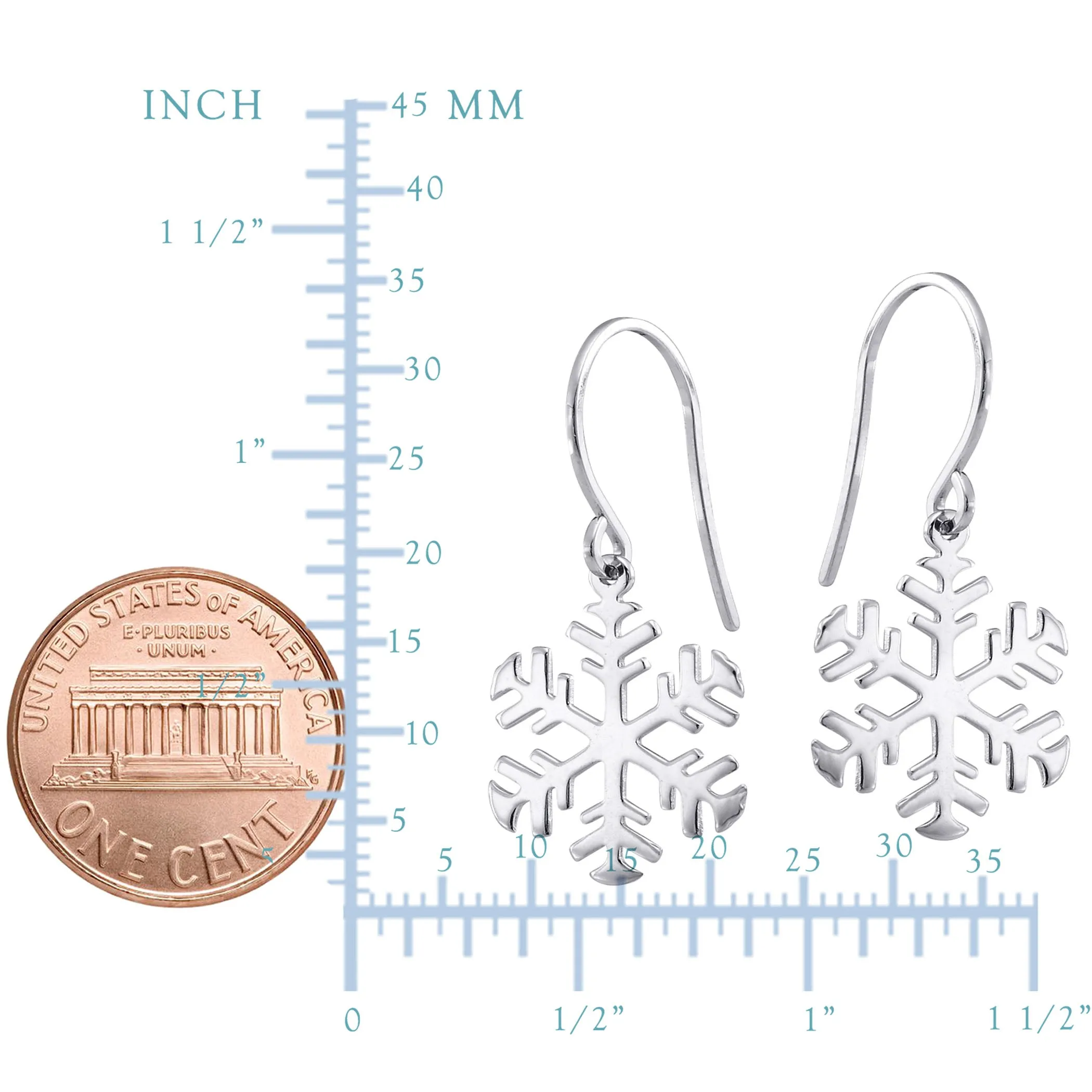 14K Yellow Gold Shiny Snow Flake Drop Earrings