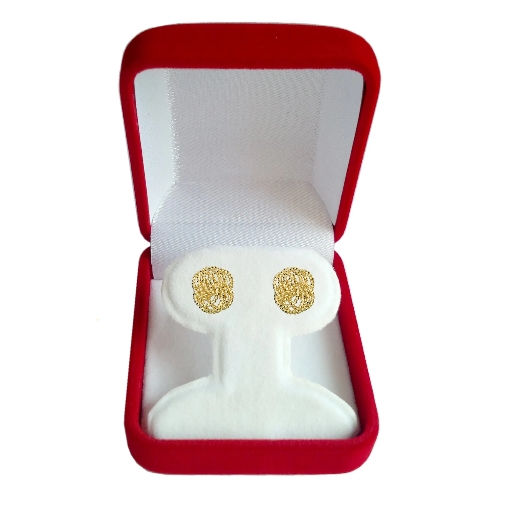 14k Yellow Gold Twisted Cable 4 Line Love Knot Type Stud Earrings, 9 x 8mm