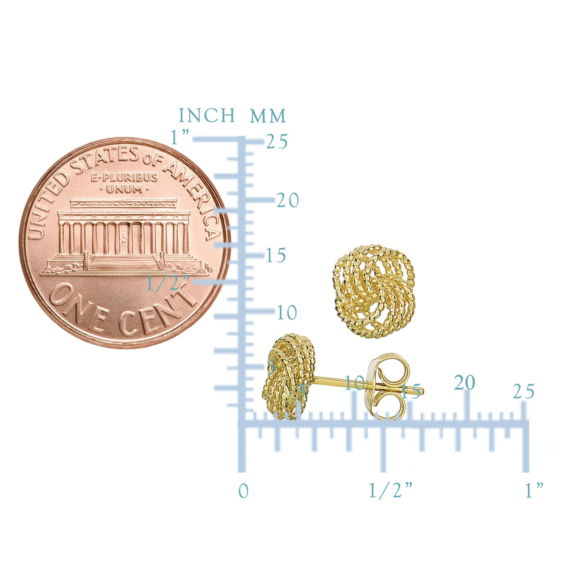 14k Yellow Gold Twisted Cable 4 Line Love Knot Type Stud Earrings, 9 x 8mm