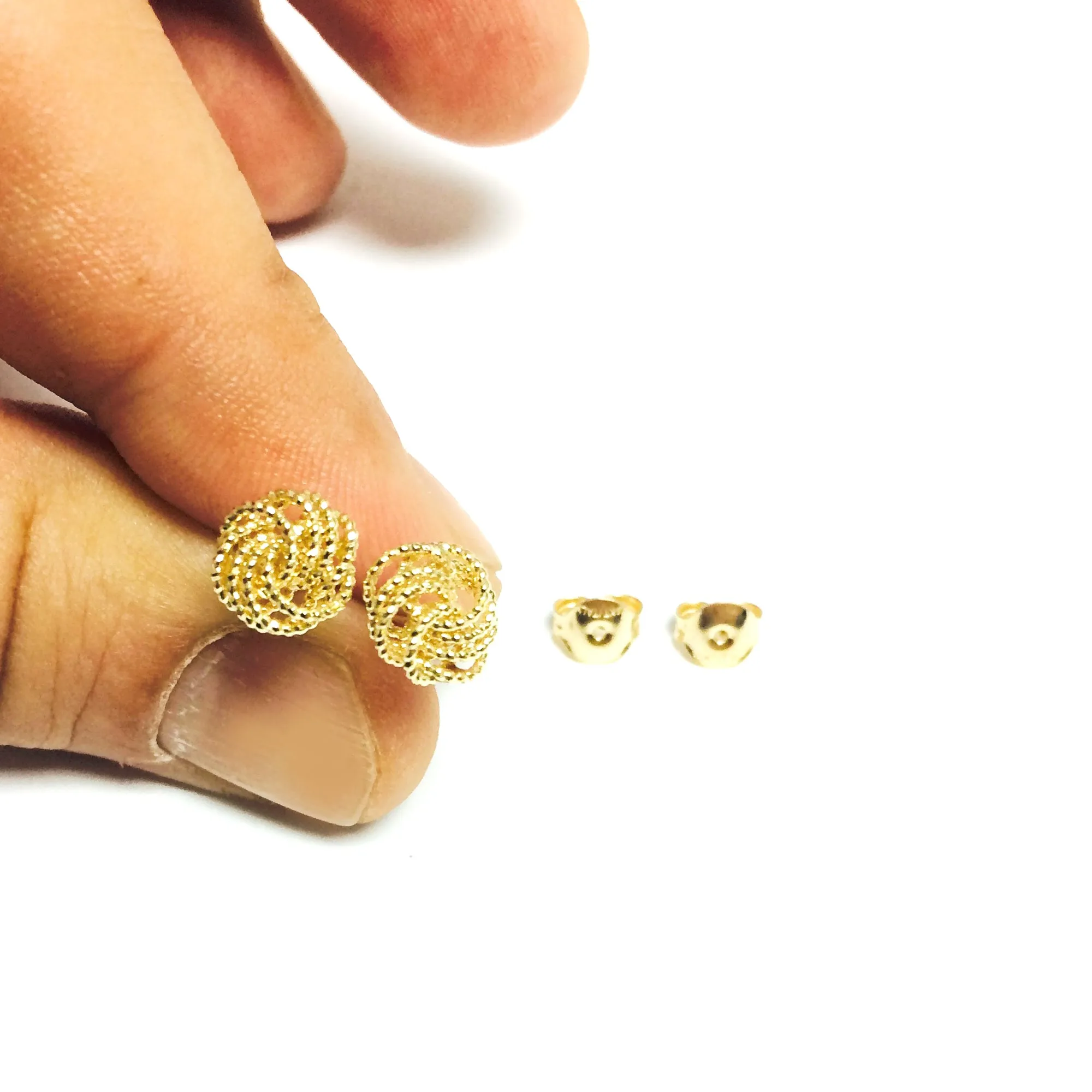 14k Yellow Gold Twisted Cable 4 Line Love Knot Type Stud Earrings, 9 x 8mm