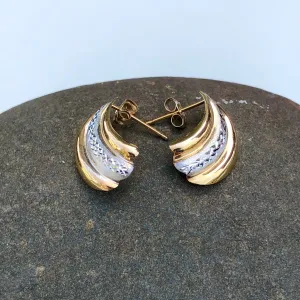14KT Yellow Gold   White Gold Diamond-Cut Shell Earrings