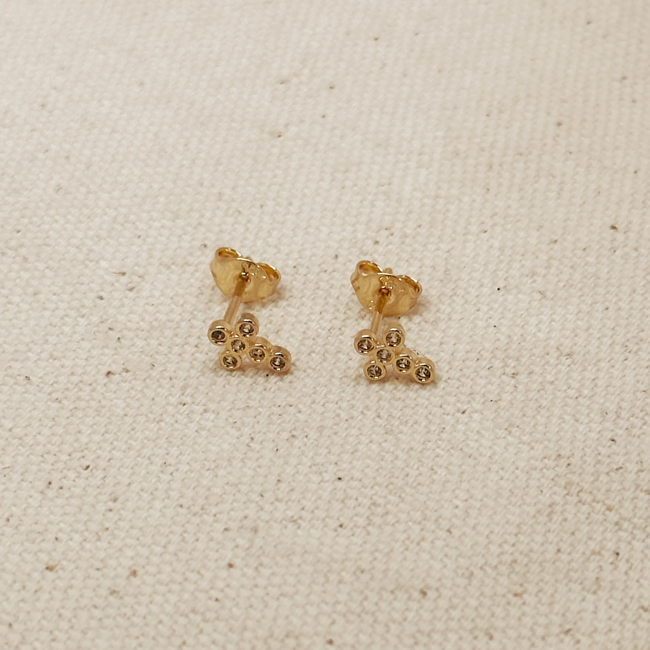 18k Gold Filled Mini Bezel CZ Cross Stud Earrings