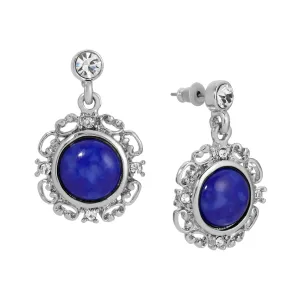 1928 Jewelry Blue Lapis Matrix Embrace Post Drop Earrings