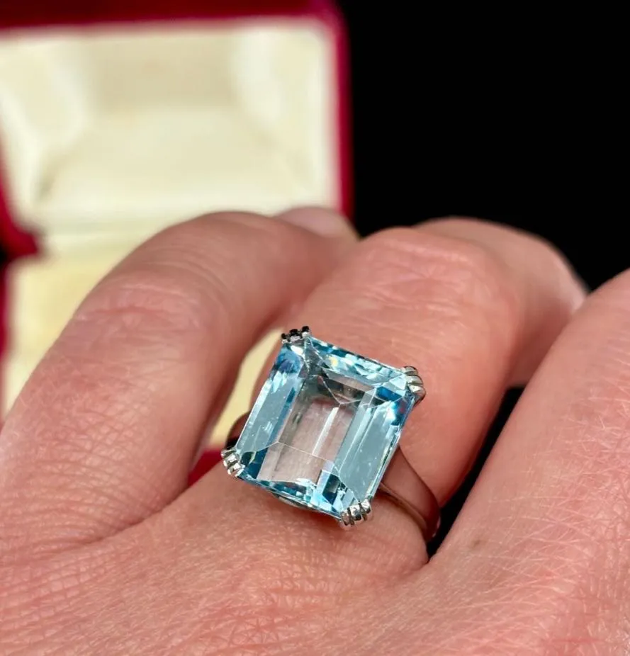 1950s Emerald Cut Aquamarine Ring