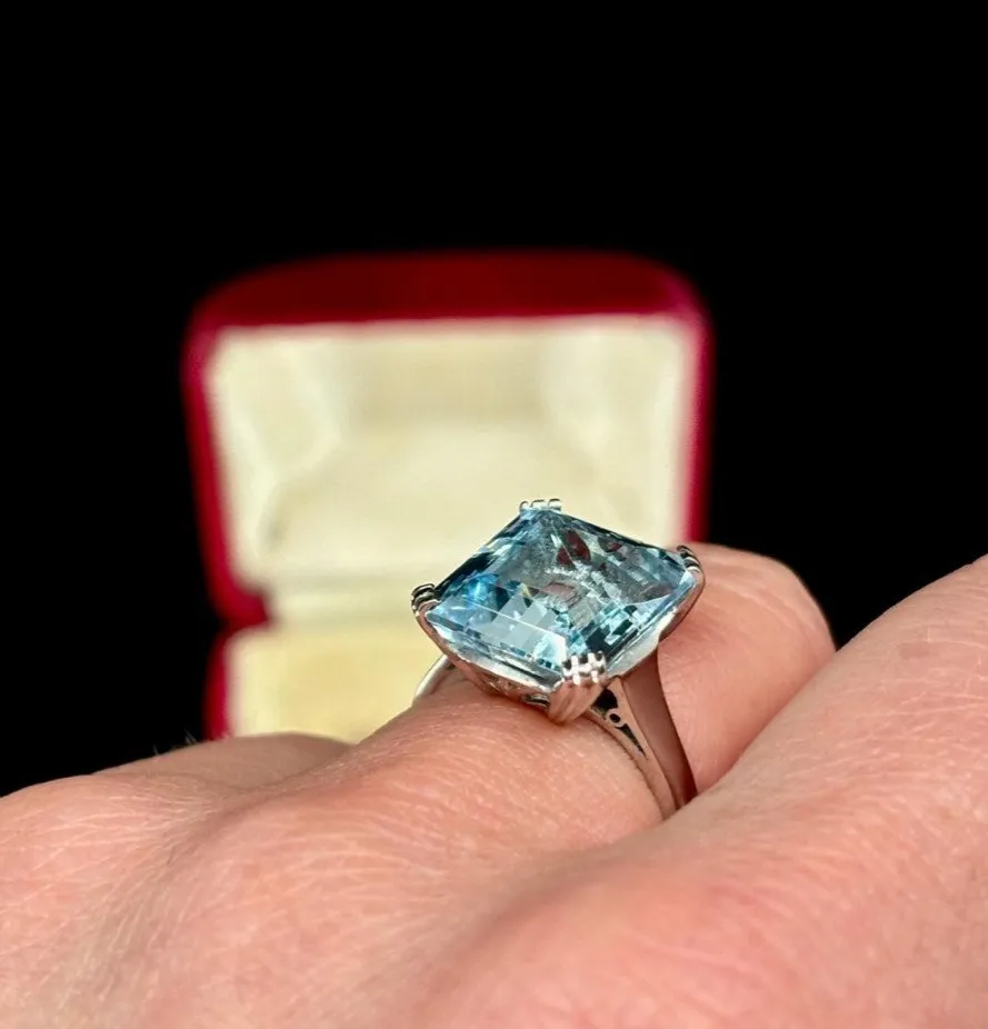 1950s Emerald Cut Aquamarine Ring