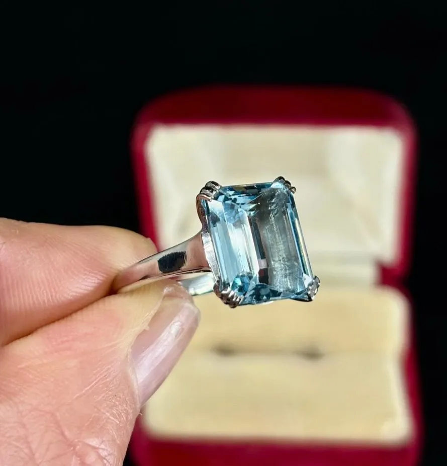 1950s Emerald Cut Aquamarine Ring