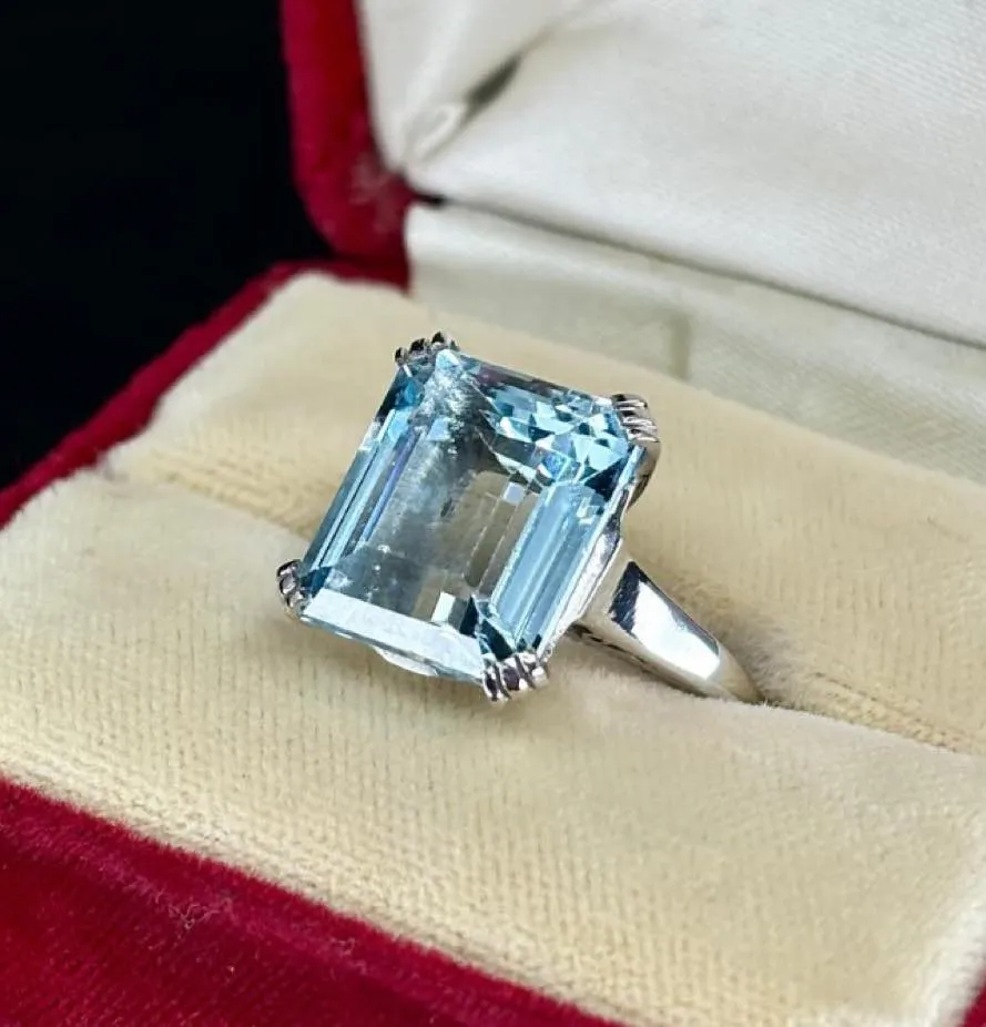 1950s Emerald Cut Aquamarine Ring