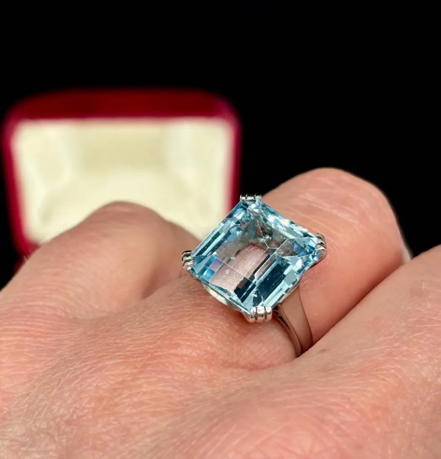 1950s Emerald Cut Aquamarine Ring