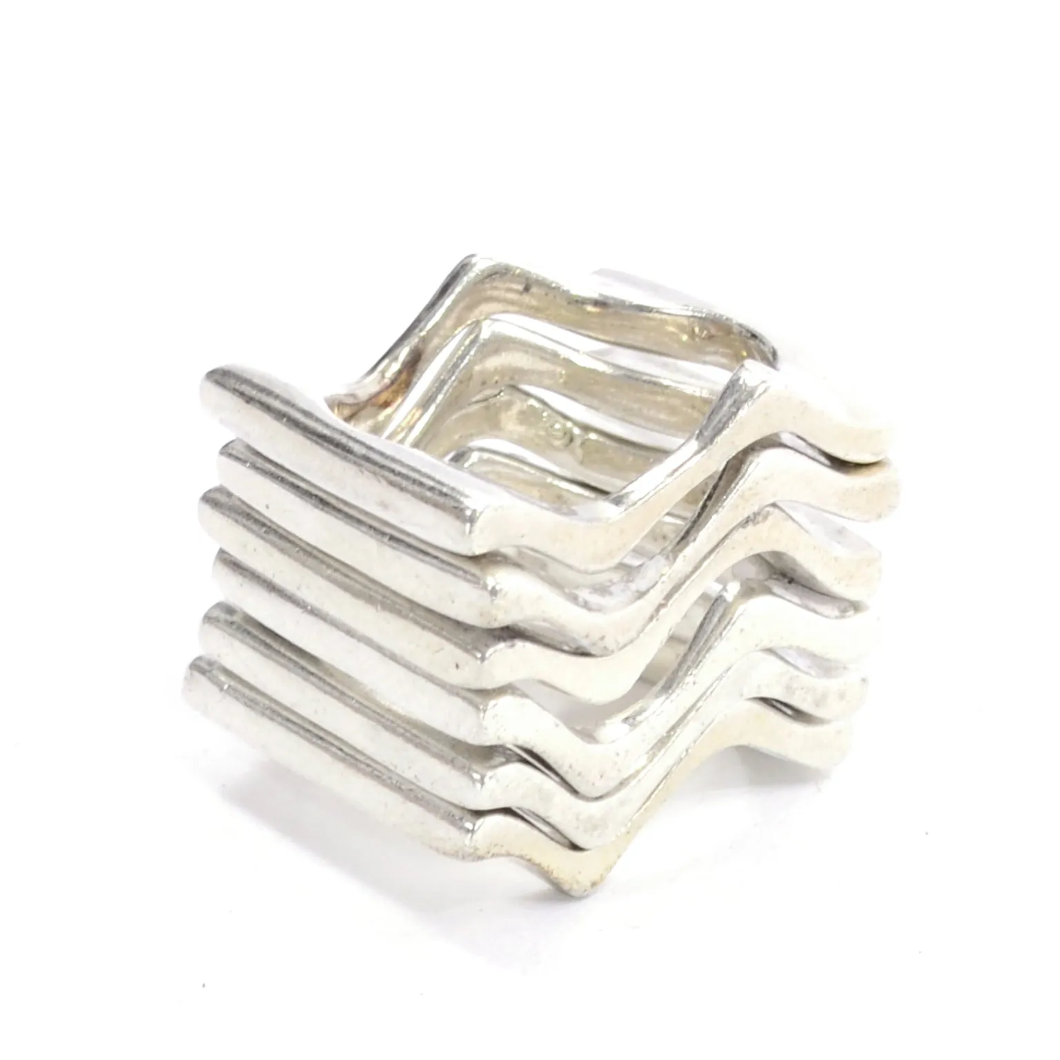 1970s Brusca Dante Modernist Sterling Silver Stacking Rings Sz 7 Signed