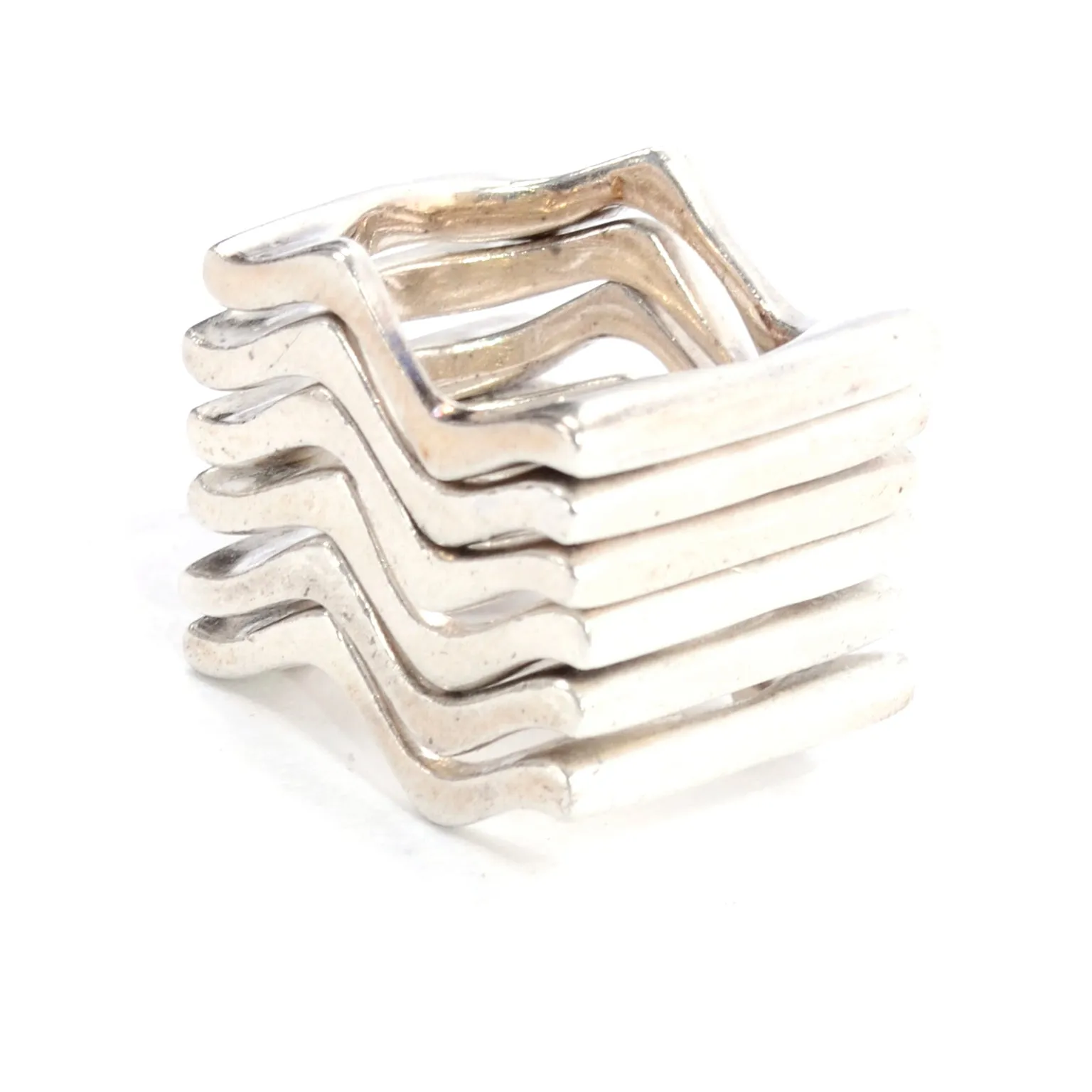 1970s Brusca Dante Modernist Sterling Silver Stacking Rings Sz 7 Signed