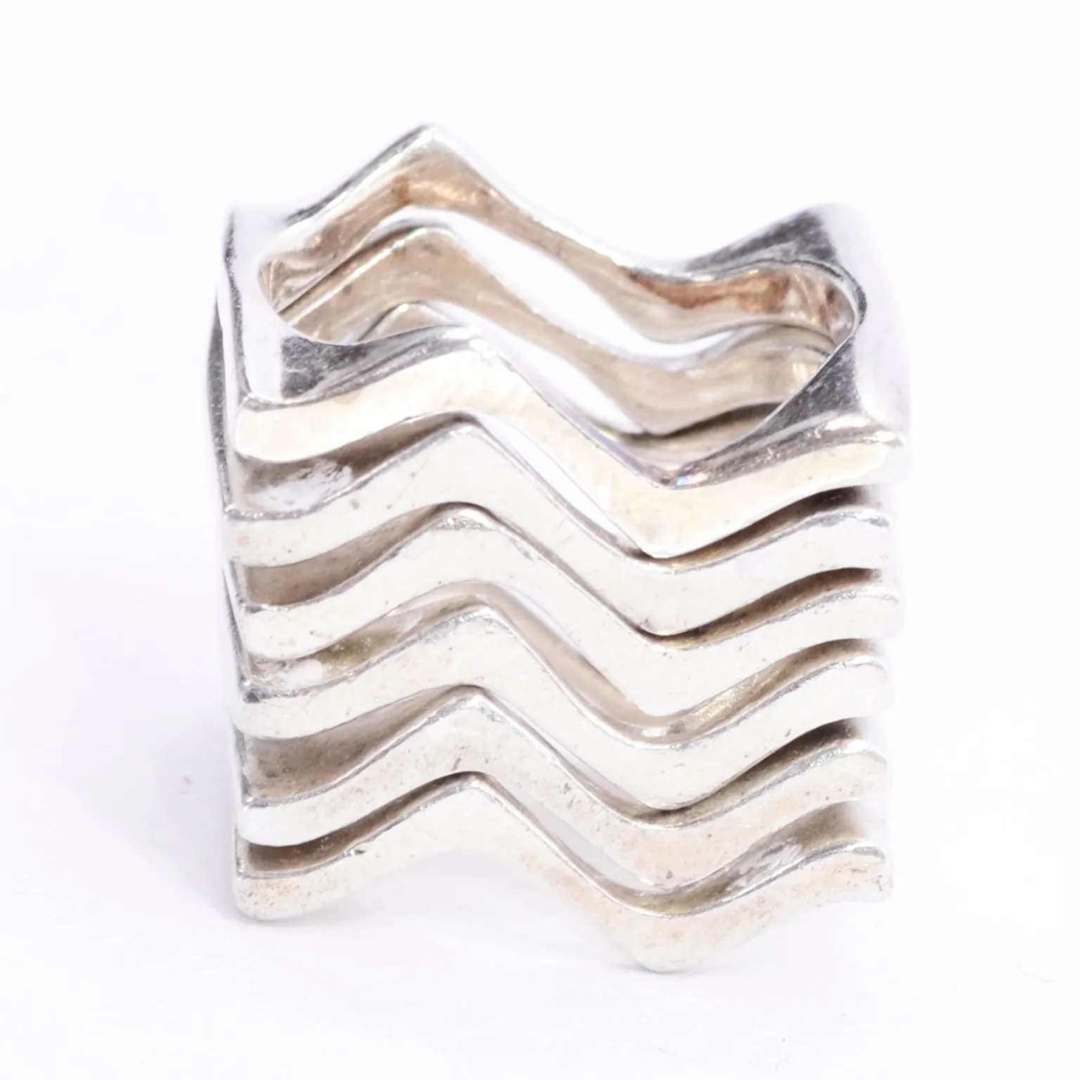 1970s Brusca Dante Modernist Sterling Silver Stacking Rings Sz 7 Signed