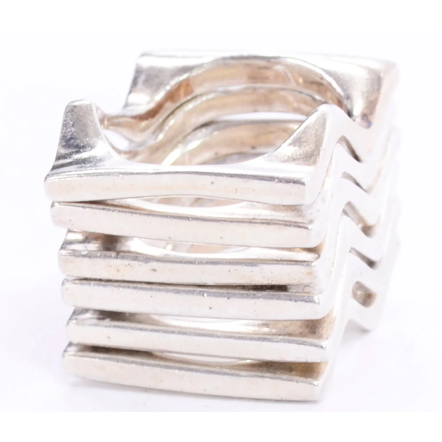 1970s Brusca Dante Modernist Sterling Silver Stacking Rings Sz 7 Signed
