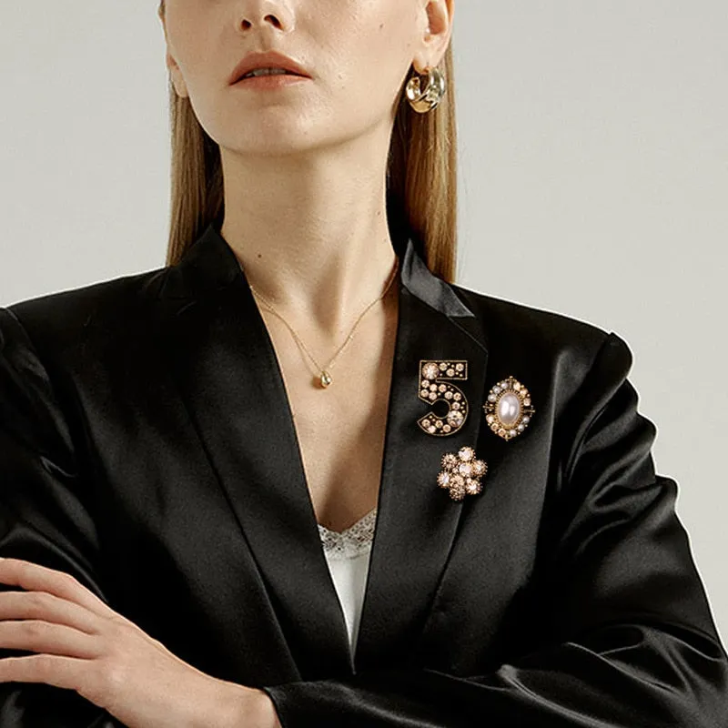 3 pcs/set Elegant Women Fashion Pearl Crystal Brooches