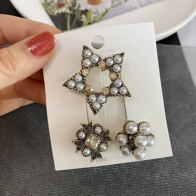3 pcs/set Elegant Women Fashion Pearl Crystal Brooches