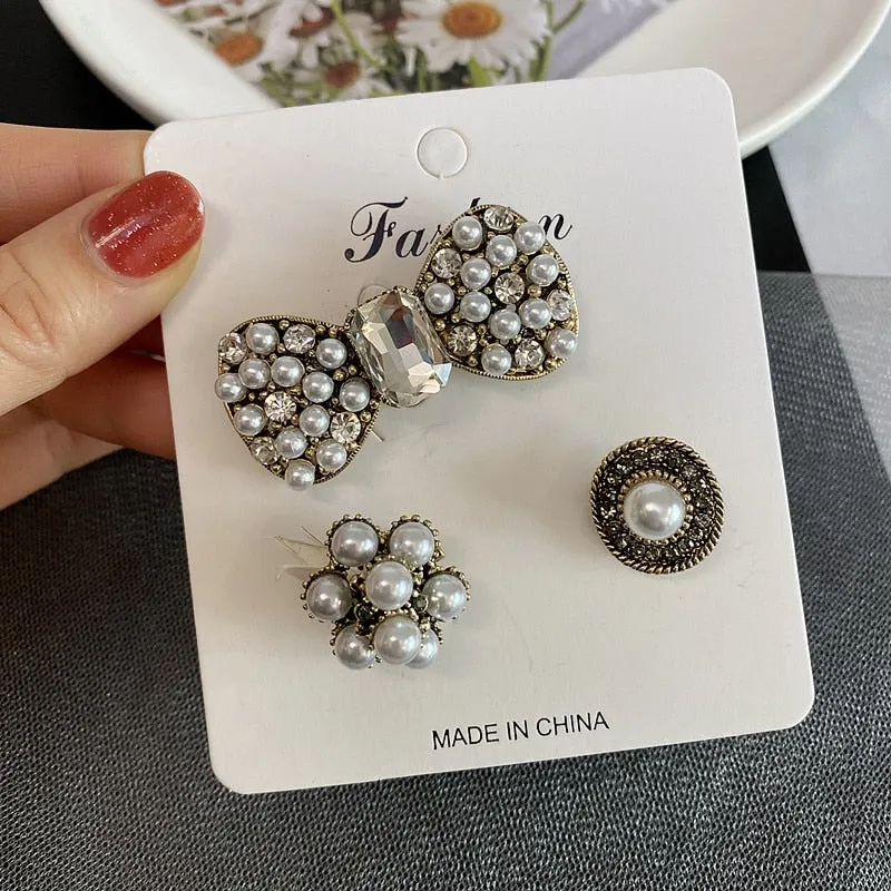 3 pcs/set Elegant Women Fashion Pearl Crystal Brooches