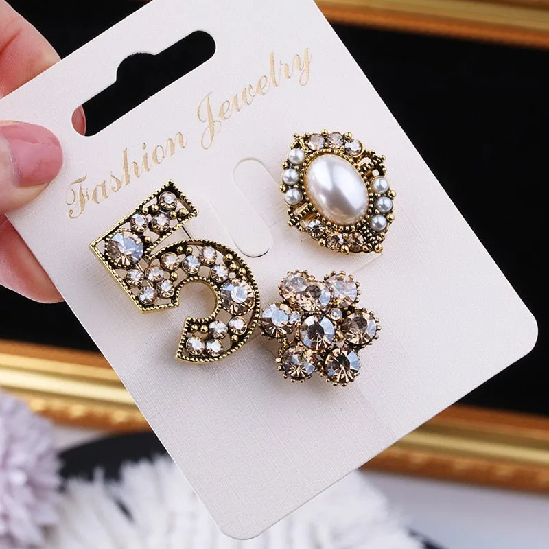 3 pcs/set Elegant Women Fashion Pearl Crystal Brooches