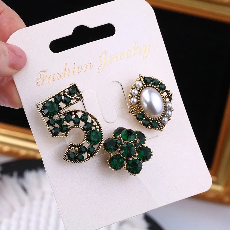 3 pcs/set Elegant Women Fashion Pearl Crystal Brooches
