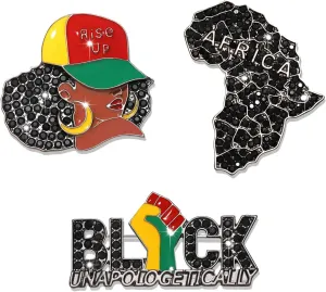 3/5 PCS Juneteenth Brooches for Women Men Crystal Africa Map Power Fist Black QUEEN Brooch Pins Juneteenth African Jewelry Accessories Gifts Party Favors
