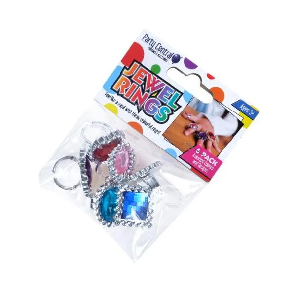 6 Pack Assorted Jewel Rings