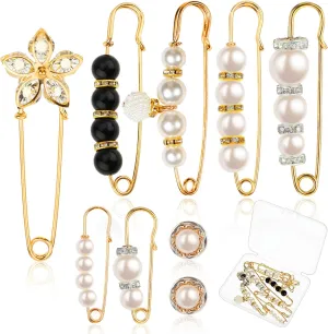9 Pcs Sweater Clips to Hold Sweater Together, Brooch Pins for Women Fashion, Brooches and Pins for Women, Faux Pearl Rhinestones Brooches Pins(Box)
