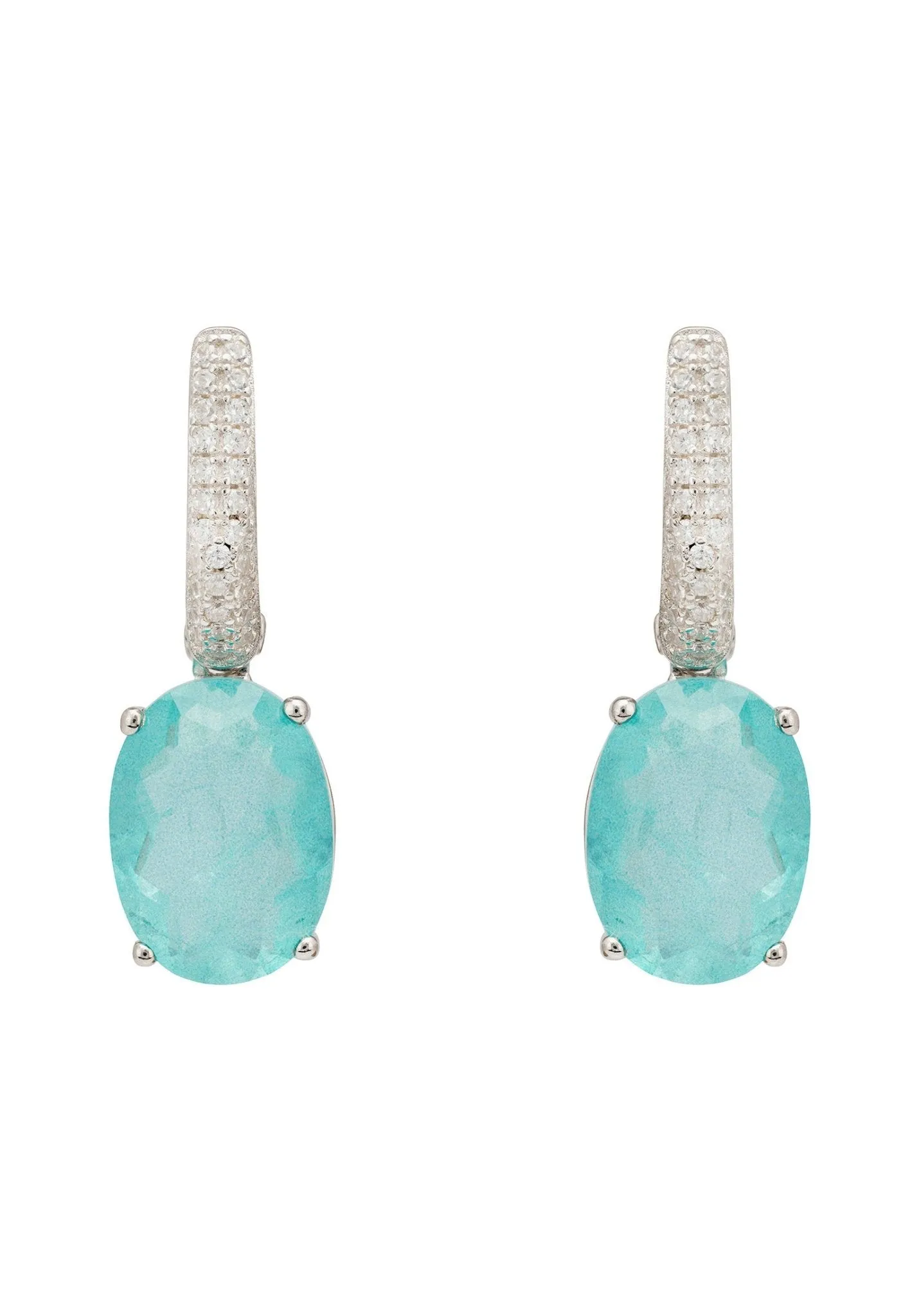 Alexandra Oval Drop Earrings Silver Paraiba Tourmaline