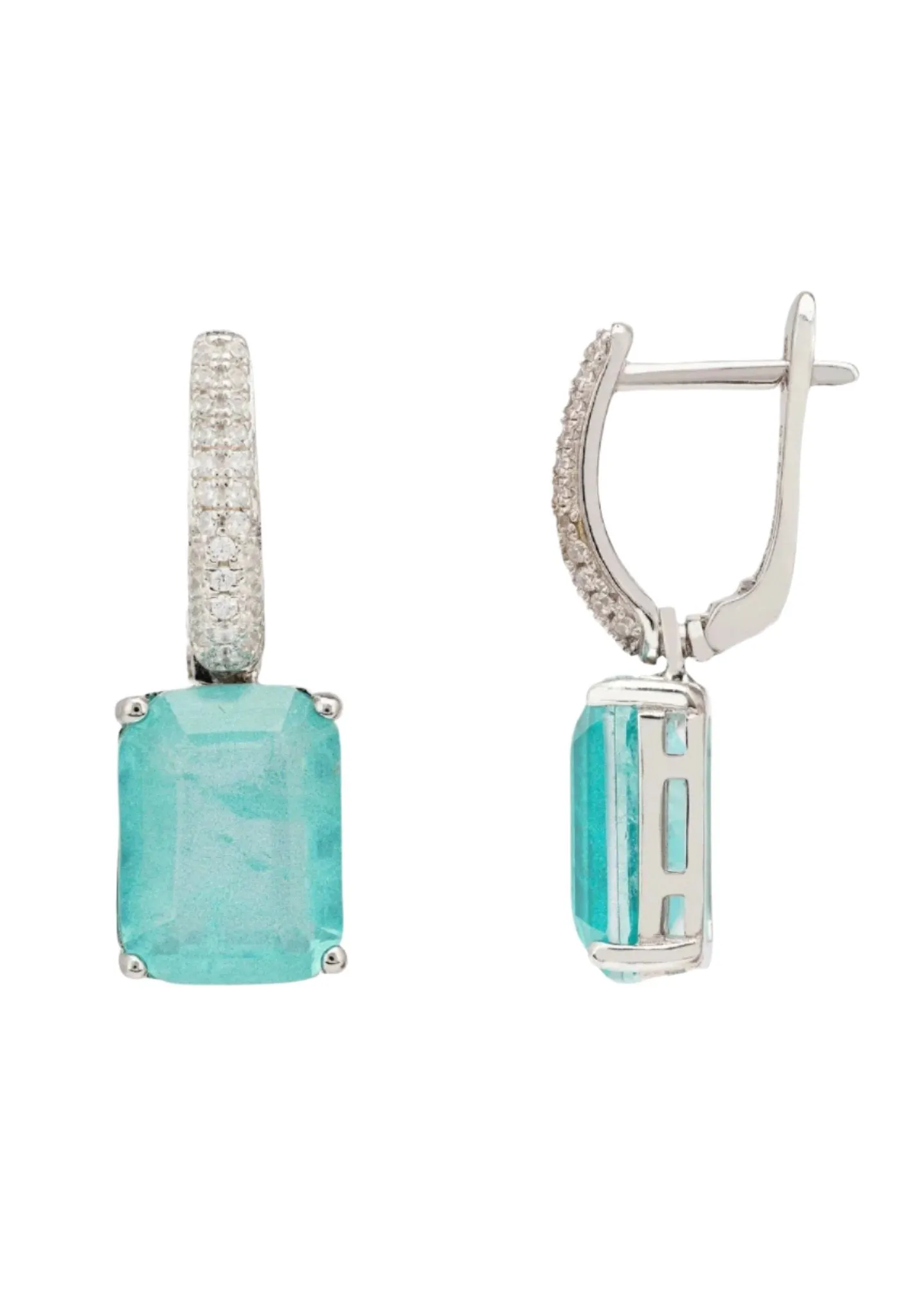 Alexandra Rectangle Drop Earrings Silver Paraiba Tourmaline