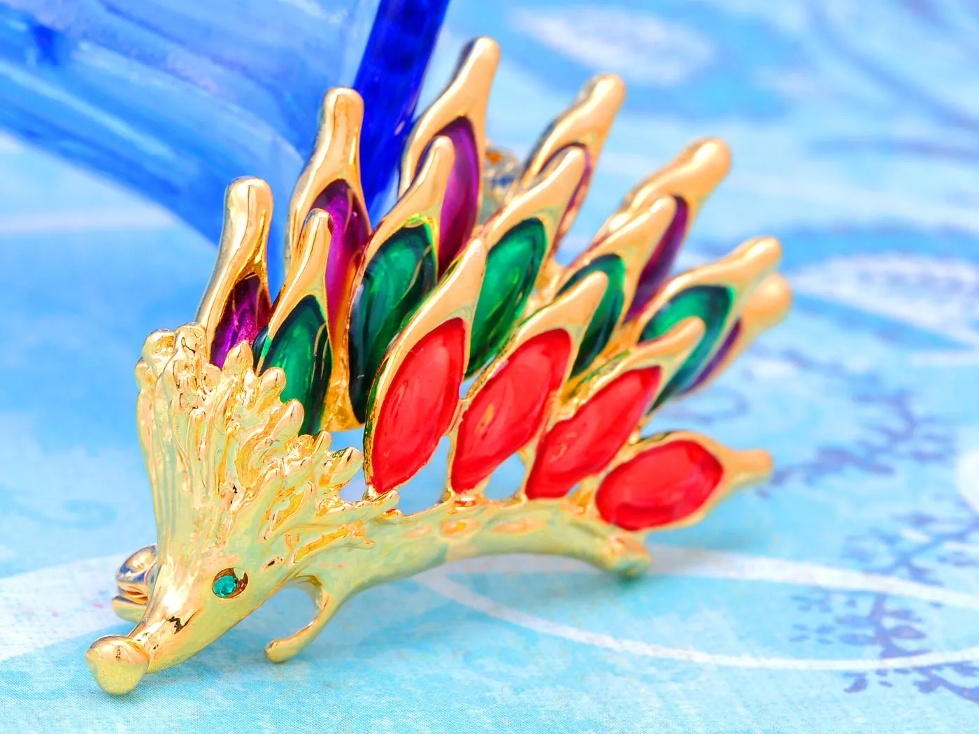 Alilang Rare Siam Amethyst Emerald Crystal Rhinestone Hedgehog Forest Pin Brooch