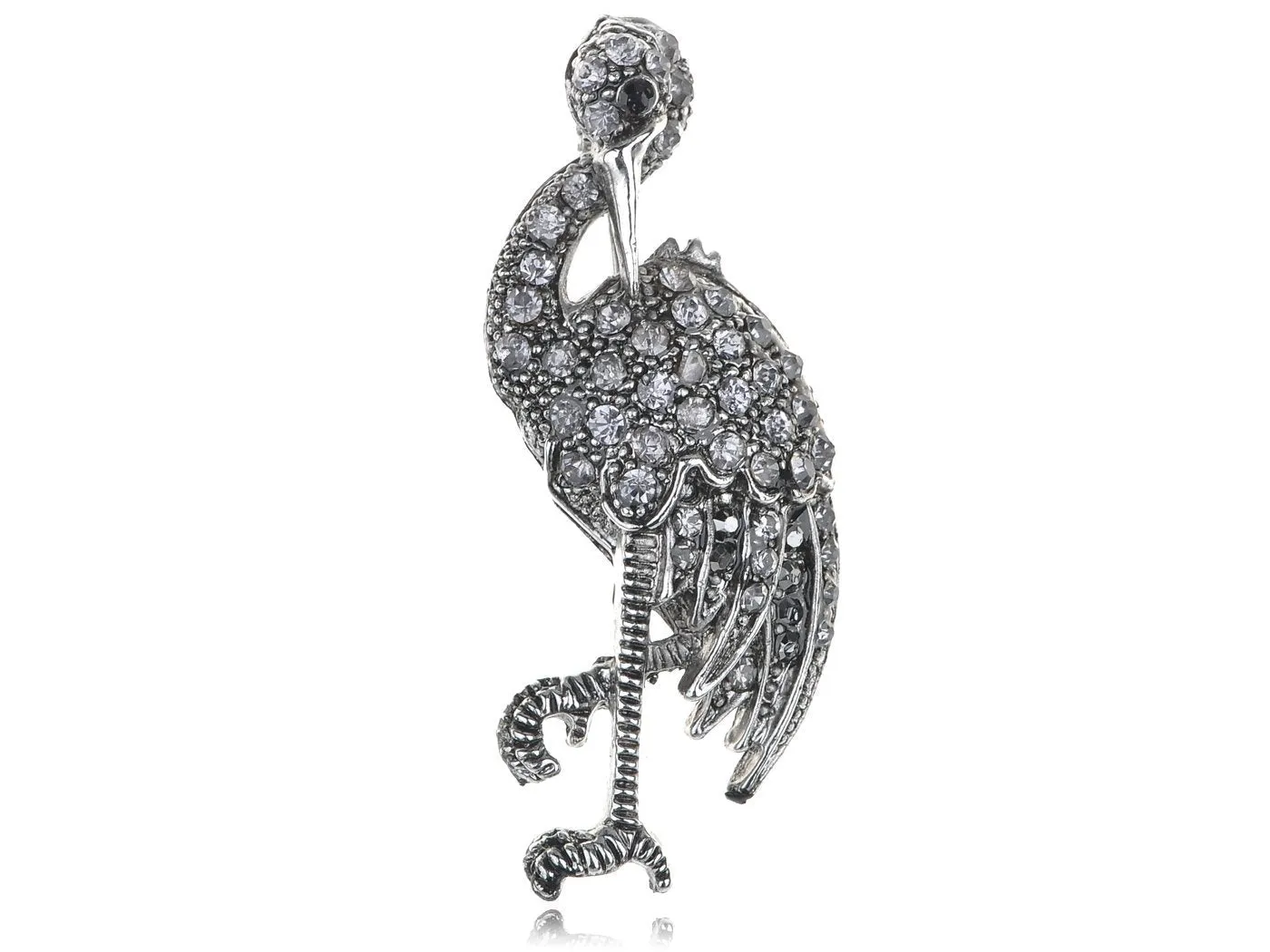 Alilang Standing Flamingo Bird Beak Crystal Rhinestone Bird Brooch Pin