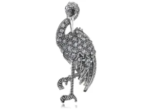 Alilang Standing Flamingo Bird Beak Crystal Rhinestone Bird Brooch Pin