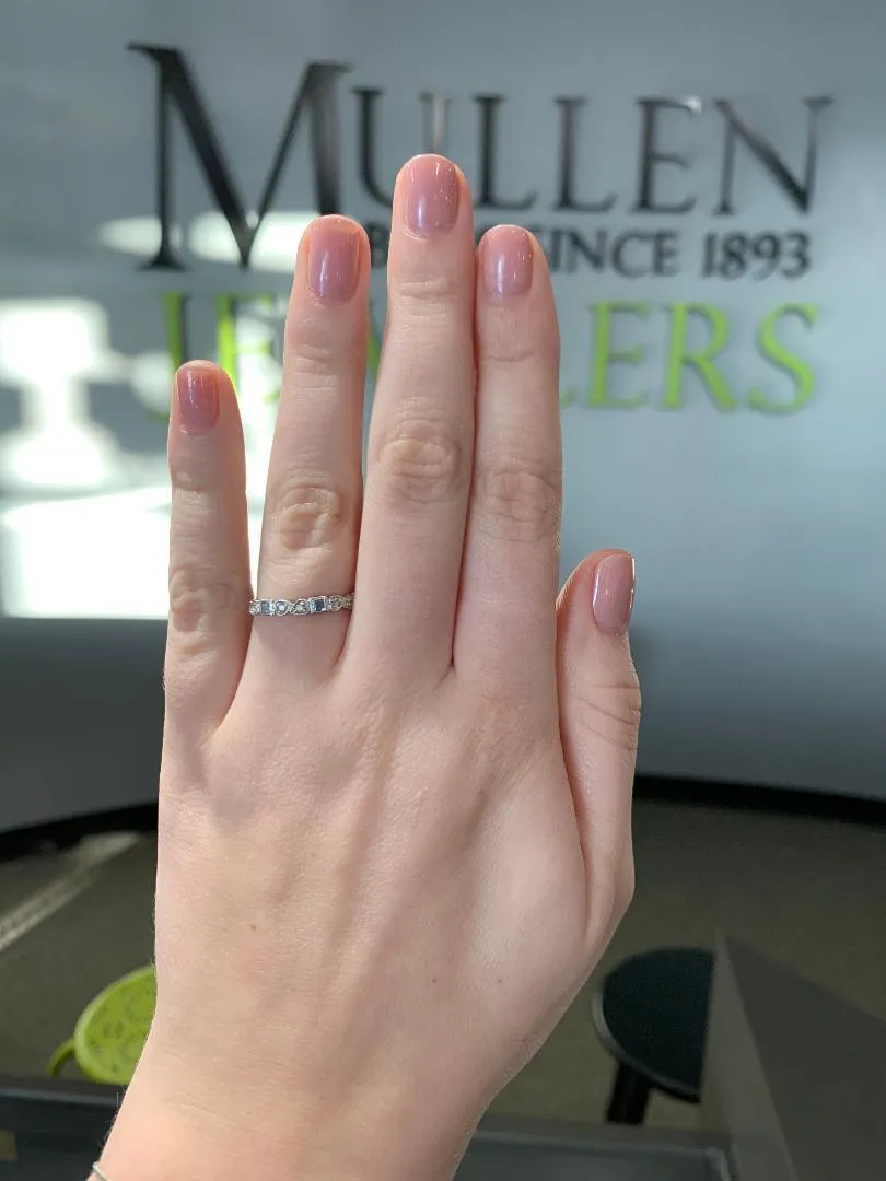 Aquamarine Birthstone Diamond And Square Ring 10K White Gold