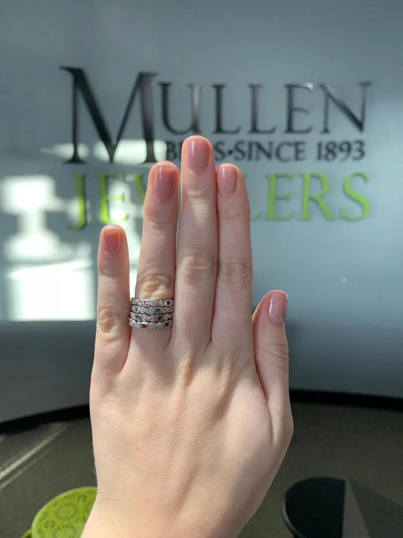 Aquamarine Birthstone Diamond And Square Ring 10K White Gold