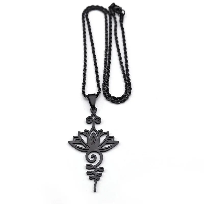 Artistic Lotus Flower Pendant Necklace - Stainless Steel Healing Chakra Necklaces