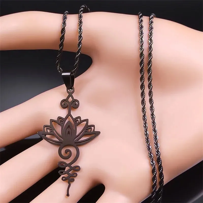 Artistic Lotus Flower Pendant Necklace - Stainless Steel Healing Chakra Necklaces