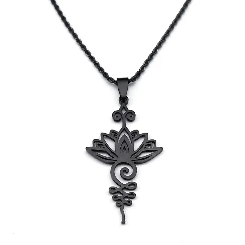 Artistic Lotus Flower Pendant Necklace - Stainless Steel Healing Chakra Necklaces