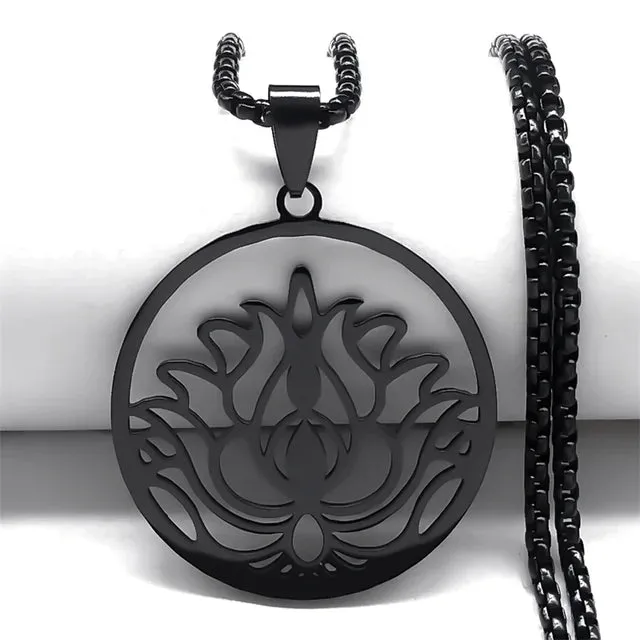 Artistic Lotus Flower Pendant Necklace - Stainless Steel Healing Chakra Necklaces