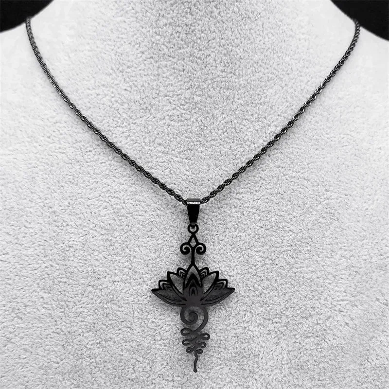 Artistic Lotus Flower Pendant Necklace - Stainless Steel Healing Chakra Necklaces