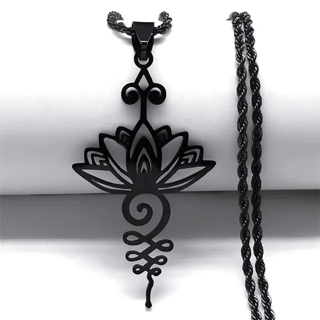 Artistic Lotus Flower Pendant Necklace - Stainless Steel Healing Chakra Necklaces