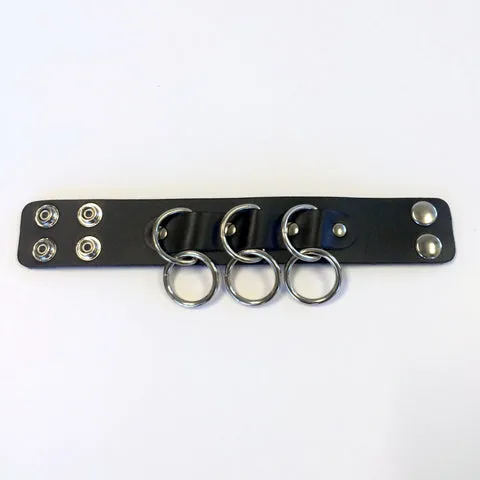 Black Leather Bondage Bracelet w/ 3 Silver D Ring and O Ring Details