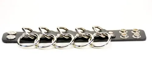 Black Leather Bondage Bracelet w/ 5 Medium Loops & Rings Detail
